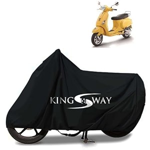 kingsway 100 waterproof bike body cover compatible with piaggio vespa vxl for all two wheeler bike scooter scooty with carry bag - rubber coated inside for uv and scratch protection - black
