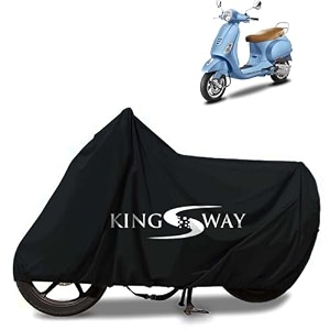kingsway 100 waterproof tested bike body cover compatible with piaggio vespa for all two wheeler bike scooter scooty with carry bag - rubber coated inside for uv and scratch protection - black