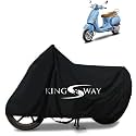 KINGSWAY® 100% Waterproof (Tested) Bike Body Cover Compatible with Piaggio Vespa, for All Two Wheeler Bike Scooter Scooty with Carry Bag - Rubber Coated Inside for UV and Scratch Protection - Black
