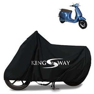 kingsway 100 waterproof bike body cover compatible with pure ev epluto 7g for all two wheeler bike scooter scooty with carry bag - rubber coated inside for uv and scratch protection - black