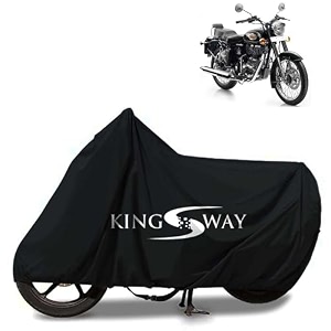 kingsway 100 waterproof bike body cover compatible with royal enfield electra for all two wheeler bike scooter scooty with carry bag - rubber coated inside for uv and scratch protection - black