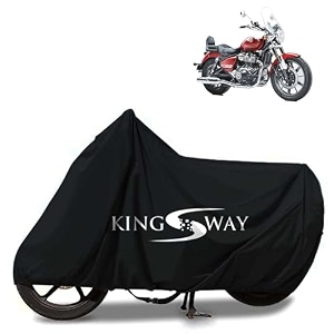 kingsway 100 waterproof bike body cover compatible with royal enfield super meteor 650 for all two wheeler bike scooter scooty with carry bag - rubber coated inside for scratch protection - black
