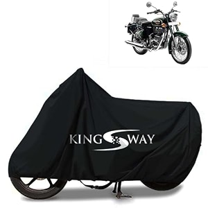 kingsway 100 waterproof bike body cover compatible with royal enfield classic 500 for all two wheeler bike scooter scooty with carry bag - rubber coated inside for uv and scratch protection - black