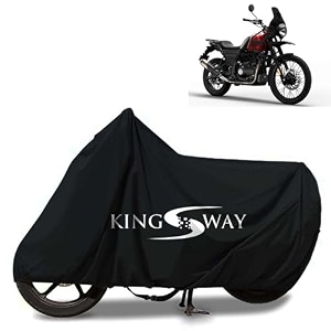 kingsway 100 waterproof bike body cover compatible with royal enfield himalayan for all two wheeler bike scooter scooty with carry bag - rubber coated inside for uv and scratch protection - black