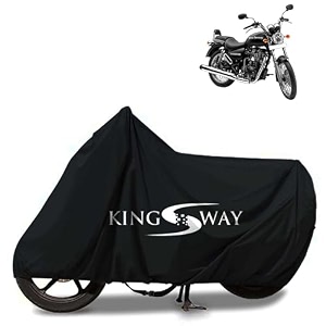 kingsway 100 waterproof bike body cover compatible with royal enfield thunderbird 500 for all two wheeler bike scooter scooty with carry bag - rubber coated inside for scratch protection - black