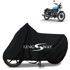 kingsway 100 waterproof bike body cover compatible with royal enfield thunderbird 350 for all two wheeler bike scooter scooty with carry bag - rubber coated inside for scratch protection - black