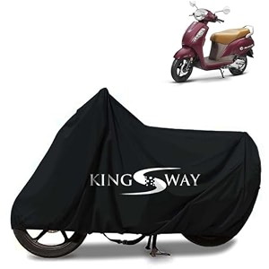 kingsway 100 waterproof bike body cover compatible with suzuki access 125 for all two wheeler bike scooter scooty with carry bag - rubber coated inside for uv and scratch protection - black