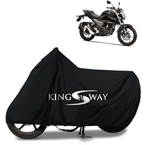 kingsway 100 waterproof tested bike body cover compatible with suzuki gixxer for all two wheeler bike scooter scooty with carry bag - rubber coated inside for uv and scratch protection - black