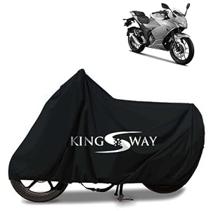 kingsway 100 waterproof bike body cover compatible with suzuki gixxer sf 250 for all two wheeler bike scooter scooty with carry bag - rubber coated inside for uv and scratch protection - black