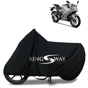 kingsway 100 waterproof bike body cover compatible with suzuki gixxer 250 for all two wheeler bike scooter scooty with carry bag - rubber coated inside for uv and scratch protection - black