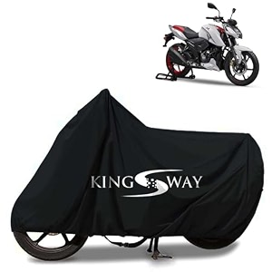 kingsway 100 waterproof bike body cover compatible with tvs apache rtr 160 for all two wheeler bike scooter scooty with carry bag - rubber coated inside for uv and scratch protection - black
