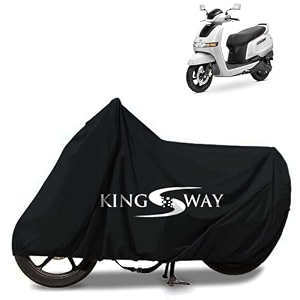 kingsway 100 waterproof bike body cover compatible with tvs iqube electric for all two wheeler bike scooter scooty with carry bag - rubber coated inside for uv and scratch protection - black