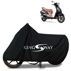 kingsway 100 waterproof tested bike body cover compatible with tvs jupiter for all two wheeler bike scooter scooty with carry bag - rubber coated inside for uv and scratch protection - black