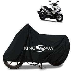 kingsway 100 waterproof tested bike body cover compatible with yamaha aerox 155 for all two wheeler bike scooter scooty with carry bag - rubber coated inside for uv and scratch protection - black