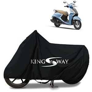 kingsway 100 waterproof bike body cover compatible with yamaha fascino 125 for all two wheeler bike scooter scooty with carry bag - rubber coated inside for uv and scratch protection - black