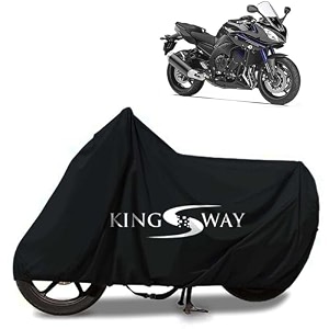 kingsway 100 waterproof tested bike body cover compatible with yamaha fazer for all two wheeler bike scooter scooty with carry bag - rubber coated inside for uv and scratch protection - black