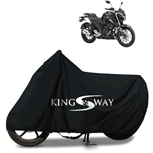kingsway 100 waterproof tested bike body cover compatible with yamaha fz 25 for all two wheeler bike scooter scooty with carry bag - rubber coated inside for uv and scratch protection - black