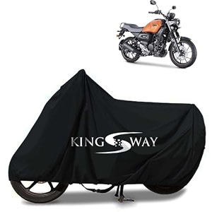 kingsway 100 waterproof tested bike body cover compatible with yamaha fz-x for all two wheeler bike scooter scooty with carry bag - rubber coated inside for uv and scratch protection - black