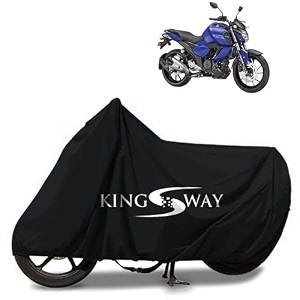 kingsway 100 waterproof bike body cover compatible with yamaha fz-fi version 30 for all two wheeler bike scooter scooty with carry bag - rubber coated inside for uv and scratch protection - black