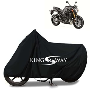 kingsway 100 waterproof tested bike body cover compatible with yamaha fz1 for all two wheeler bike scooter scooty with carry bag - rubber coated inside for uv and scratch protection - black