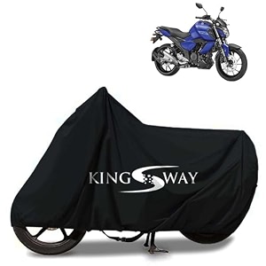 kingsway 100 waterproof tested bike body cover compatible with yamaha fzs-fi v3 for all two wheeler bike scooter scooty with carry bag - rubber coated inside for uv and scratch protection - black