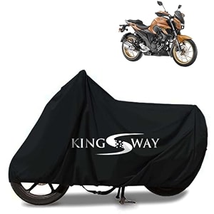 kingsway 100 waterproof tested bike body cover compatible with yamaha fzs 25 for all two wheeler bike scooter scooty with carry bag - rubber coated inside for uv and scratch protection - black
