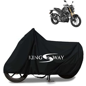 kingsway 100 waterproof bike body cover compatible with yamaha mt-15 version 20 for all two wheeler bike scooter scooty with carry bag - rubber coated inside for uv and scratch protection - black