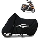 KINGSWAY® 100% Waterproof Bike Body Cover Compatible with Yamaha Ray-ZR 125, for All Two Wheeler Bike Scooter Scooty with Carry Bag - Rubber Coated Inside for UV and Scratch Protection - Black