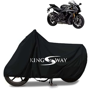 kingsway 100 waterproof tested bike body cover compatible with yamaha yzf-r1 for all two wheeler bike scooter scooty with carry bag - rubber coated inside for uv and scratch protection - black