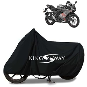 kingsway 100 waterproof bike body cover compatible with yamaha yzf r15 v3 for all two wheeler bike scooter scooty with carry bag - rubber coated inside for uv and scratch protection - black