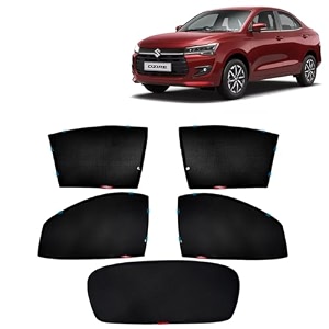 kingsway car side window sun shade half cut magnetic with rear windshield curtain only compatible with maruti suzuki dzire year 2024 onwards all model only half cut in front window pack of 5