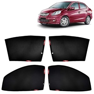kingsway car sun shade curtains only compatible with honda amaze 2013 to 2018  z-black fix-type non-magnetic  uv amp heat protection  pack of 4 pcs