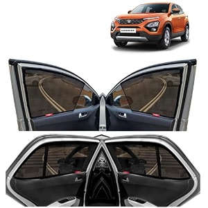 kingsway car magnetic sun shadescurtains for tata harrier 2019 onwards with rear windsheild half black color cotton set of 5