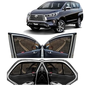 kingsway innova crysta car sun shade half cut magnetic curtains for 2021 onwards model compatible with toyota innova crysta side window half cut in front window with rear windshield black 7pcs