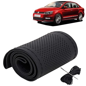 KINGSWAY PU Leatherite Car Steering Cover Sewable