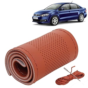 KINGSWAY PU Leatherite Car Steering Cover Sewable