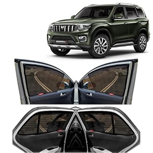 kingsway scorpio n car sun shade half cut magnetic curtains for 2022 onwards model compatible with mahindra scorpio n side window half cut in front window with rear windshield black 7pcs