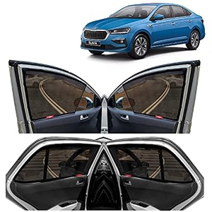 kingsway slavia car sun shade half cut magnetic curtains for 2022 onwards model compatible with skoda slavia side window sunshade only half cut in front window with rear windshield black 5pcs
