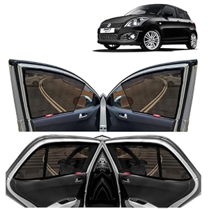 kingsway car magnetic sun shadescurtains for maruti suzuki swift 2011-2017 with rear windsheild half black color cotton set of 5