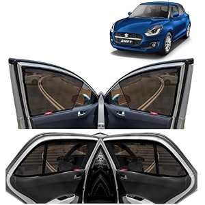 kingsway swift car sun shade half cut magnetic curtains for 2021 to 2024 model compatible with maruti suzuki swift side window half cut in front window with rear windshield black 5pcs