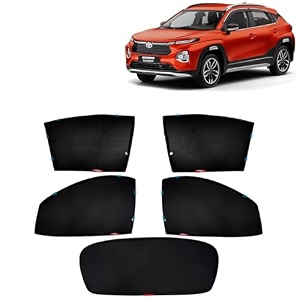 kingsway accessories car side window sun shade half cut magnetic with rear windshield curtain only compatible with toyota taisor year 2024 onwards all model only half cut in front window pack of 5