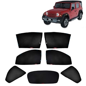 kingsway car side window sun shade half cut magnetic with rear windshield curtain only compatible with mahindra thar roxx year 2024 onwards all model only half cut in front window pack of 7