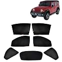 Kingsway Car Side Window Sun Shade Half Cut Magnetic with Rear Windshield Curtain Only Compatible with Mahindra Thar Roxx Year 2024 Onwards All Model, Only Half Cut in Front Window, Pack of 7
