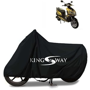 kingsway 100 waterproof tested bike body cover compatible with okinawa ipraise for all two wheeler bike scooter scooty with carry bag - rubber coated inside for uv and scratch protection - black