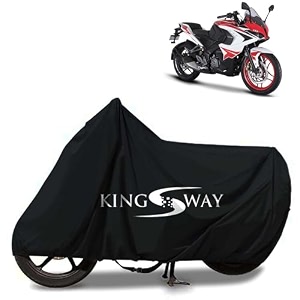 kingsway 100 waterproof bike body cover compatible with bajaj pulsar rs200 for all two wheeler bike scooter scooty with carry bag - rubber coated inside for uv and scratch protection - black