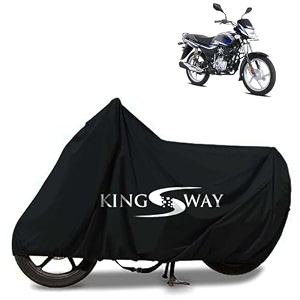 kingsway 100 waterproof bike body cover compatible with bajaj platina 100 for all two wheeler bike scooter scooty with carry bag - rubber coated inside for uv and scratch protection - black