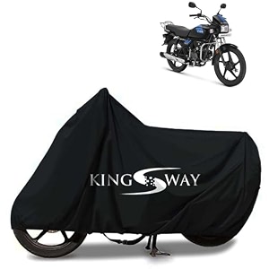 kingsway 100 waterproof bike body cover compatible with hero splendor plus xtec for all two wheeler bike scooter scooty with carry bag - rubber coated inside for uv and scratch protection - black
