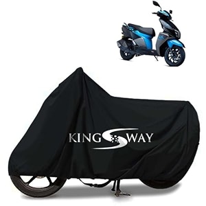 kingsway 100 waterproof tested bike body cover compatible with tvs ntorq 125 for all two wheeler bike scooter scooty with carry bag - rubber coated inside for uv and scratch protection - black