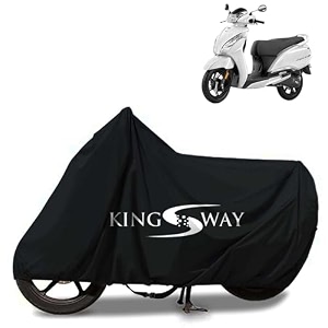 kingsway 100 waterproof tested bike body cover compatible with tvs jupiter 125 for all two wheeler bike scooter scooty with carry bag - rubber coated inside for uv and scratch protection - black
