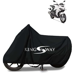 kingsway 100 waterproof tested bike body cover compatible with hero xtreme 200s for all two wheeler bike scooter scooty with carry bag - rubber coated inside for uv and scratch protection - black
